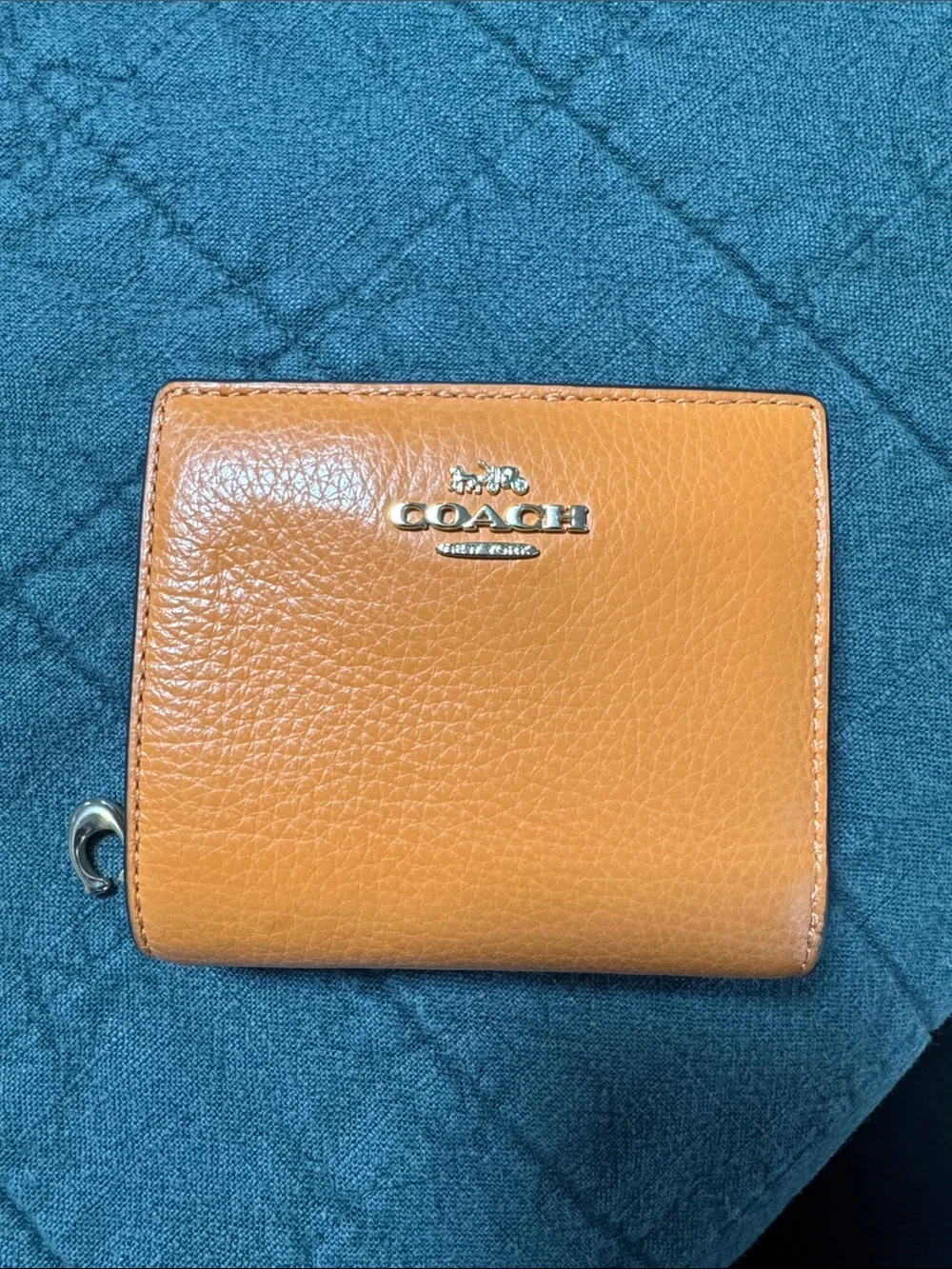 Coach Pebbled Leather Compact Wallet in Tan